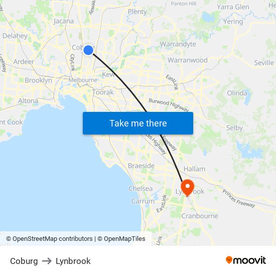 Coburg to Lynbrook map