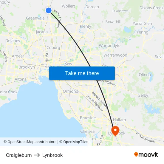 Craigieburn to Lynbrook map