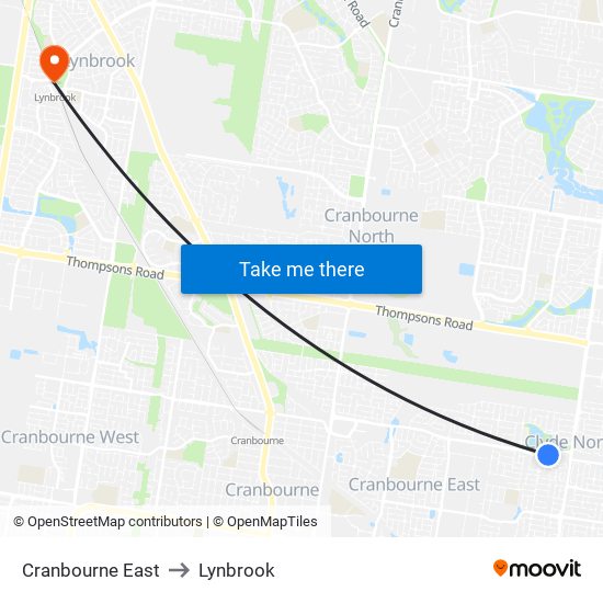 Cranbourne East to Lynbrook map