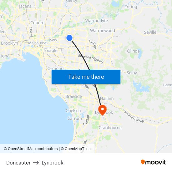 Doncaster to Lynbrook map