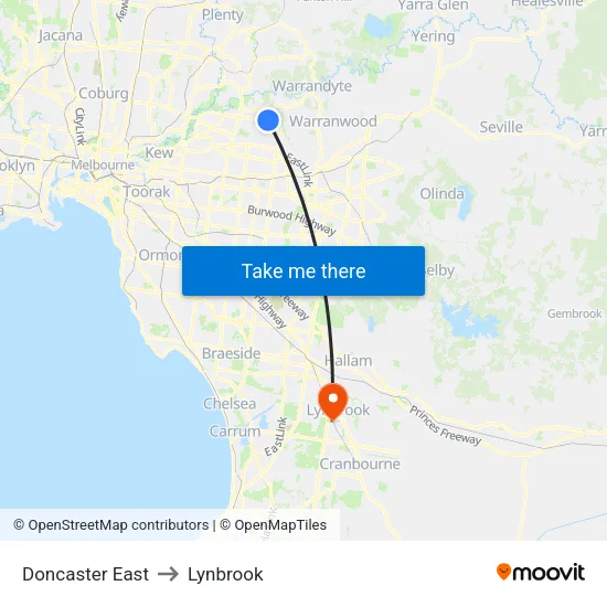 Doncaster East to Lynbrook map