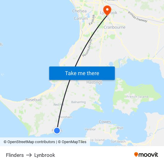 Flinders to Lynbrook map