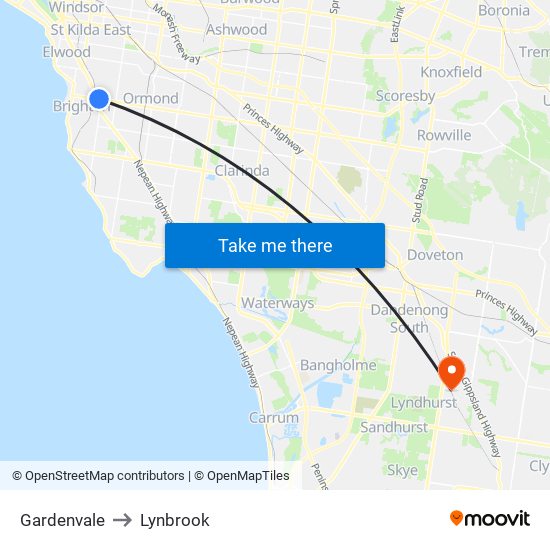 Gardenvale to Lynbrook map