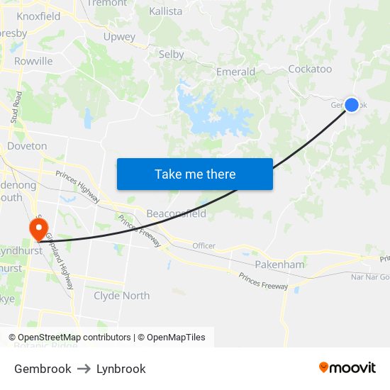 Gembrook to Lynbrook map