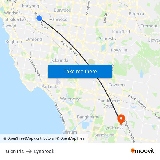 Glen Iris to Lynbrook map