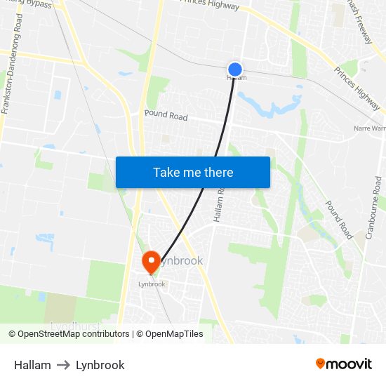 Hallam to Lynbrook map