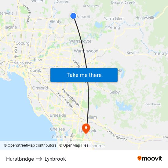 Hurstbridge to Lynbrook map