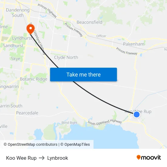 Koo Wee Rup to Lynbrook map