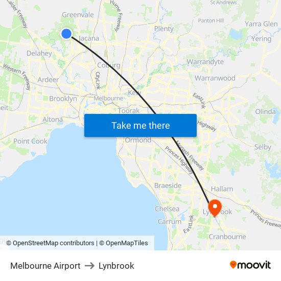 Melbourne Airport to Lynbrook map