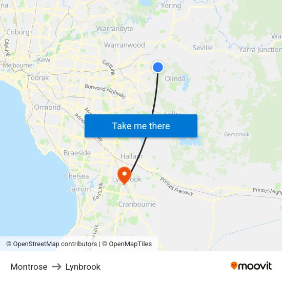 Montrose to Lynbrook map