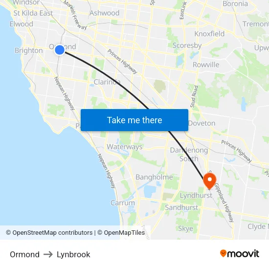 Ormond to Lynbrook map