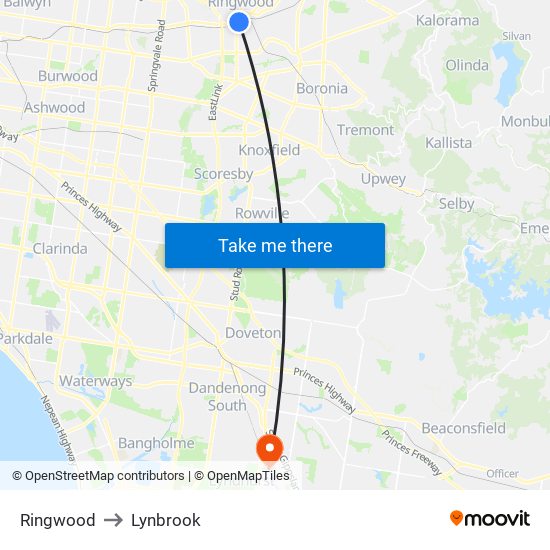 Ringwood to Lynbrook map