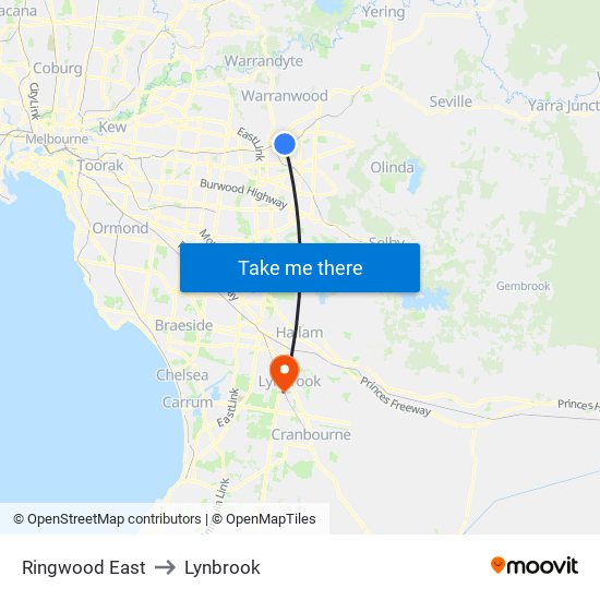 Ringwood East to Lynbrook map