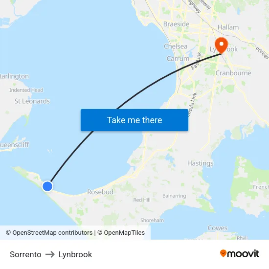 Sorrento to Lynbrook map