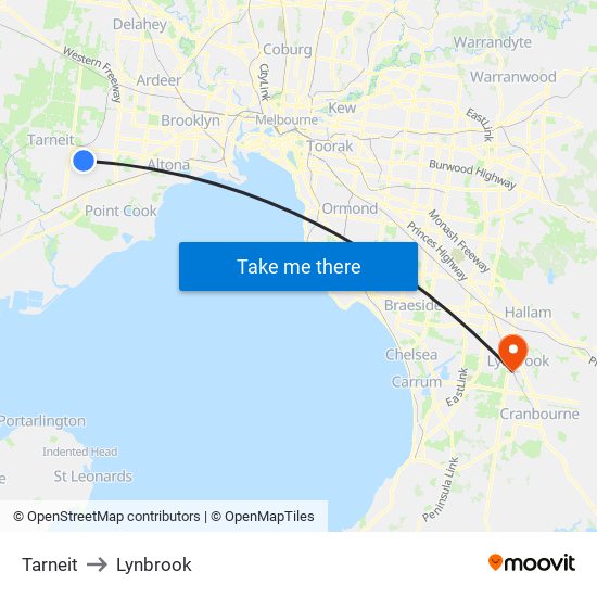 Tarneit to Lynbrook map