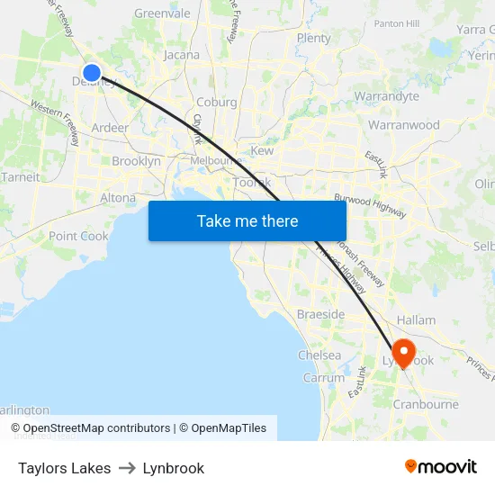 Taylors Lakes to Lynbrook map