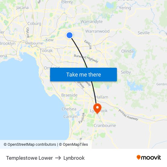 Templestowe Lower to Lynbrook map