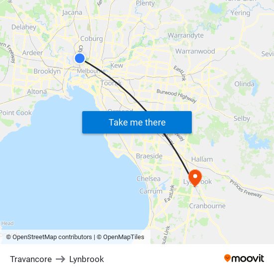 Travancore to Lynbrook map