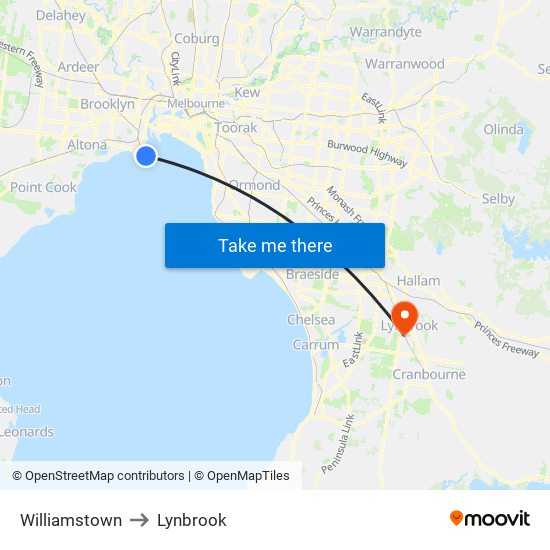 Williamstown to Lynbrook map