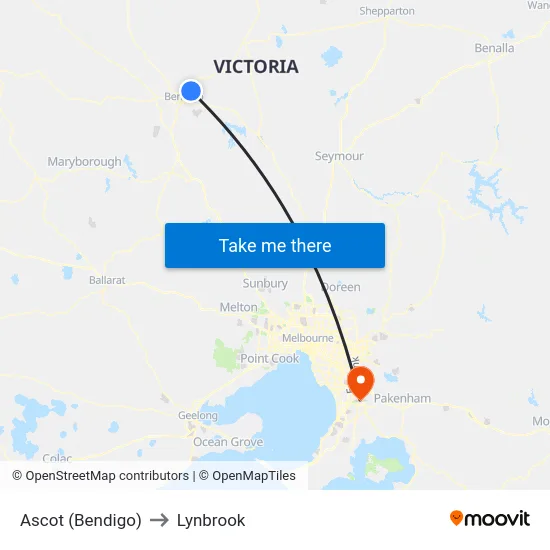Ascot (Bendigo) to Lynbrook map