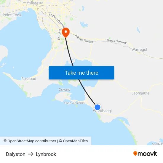 Dalyston to Lynbrook map