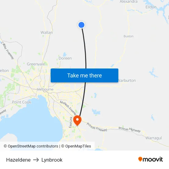 Hazeldene to Lynbrook map