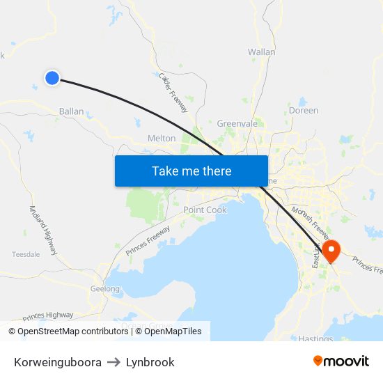 Korweinguboora to Lynbrook map