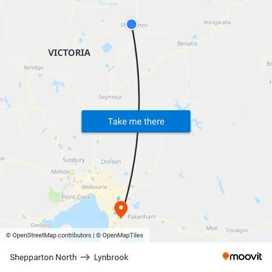 Shepparton North to Lynbrook map