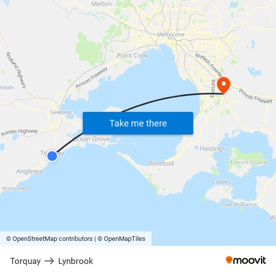 Torquay to Lynbrook map