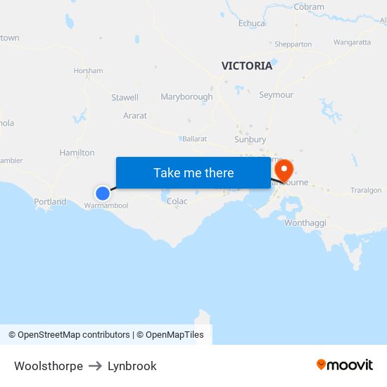 Woolsthorpe to Lynbrook map