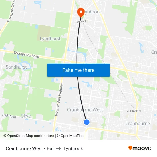 Cranbourne West - Bal to Lynbrook map
