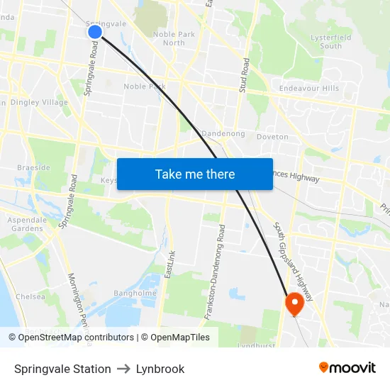 Springvale Station to Lynbrook map