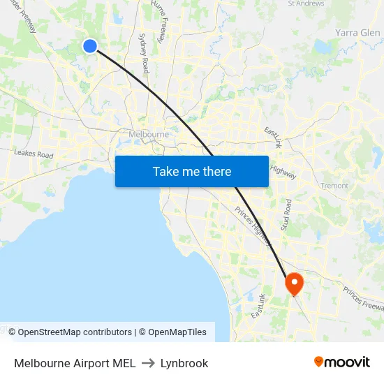 Melbourne Airport MEL to Lynbrook map
