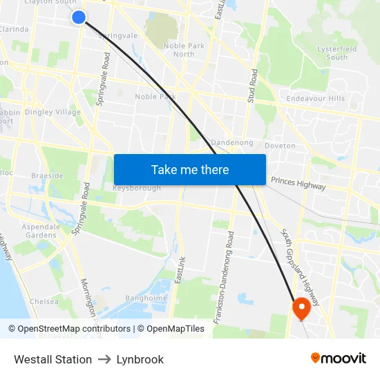 Westall Station to Lynbrook map