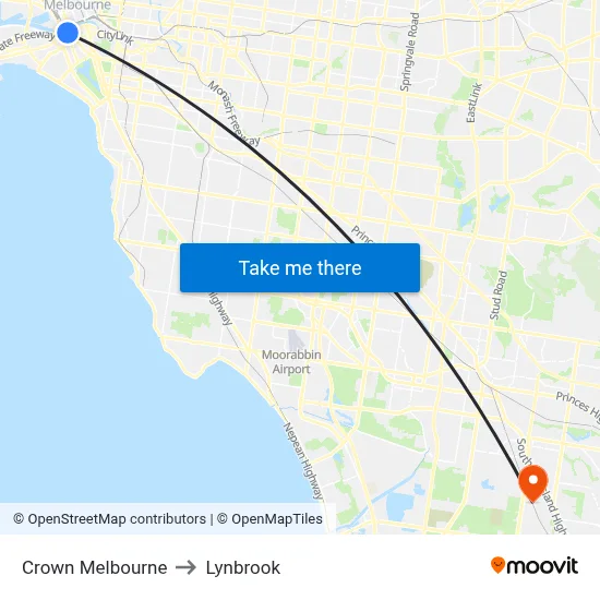 Crown Melbourne to Lynbrook map