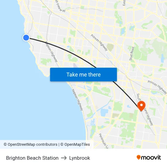 Brighton Beach Station to Lynbrook map