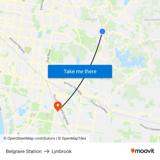 Belgrave Station to Lynbrook map