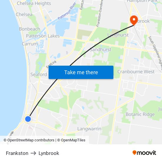 Frankston to Lynbrook map