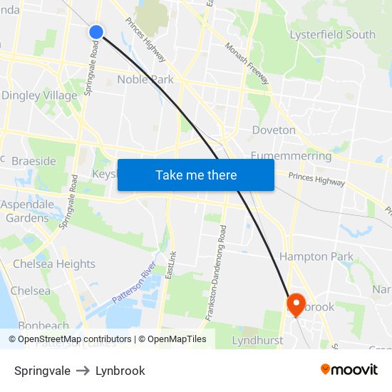 Springvale to Lynbrook map