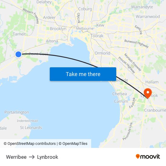 Werribee to Lynbrook map