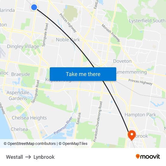 Westall to Lynbrook map