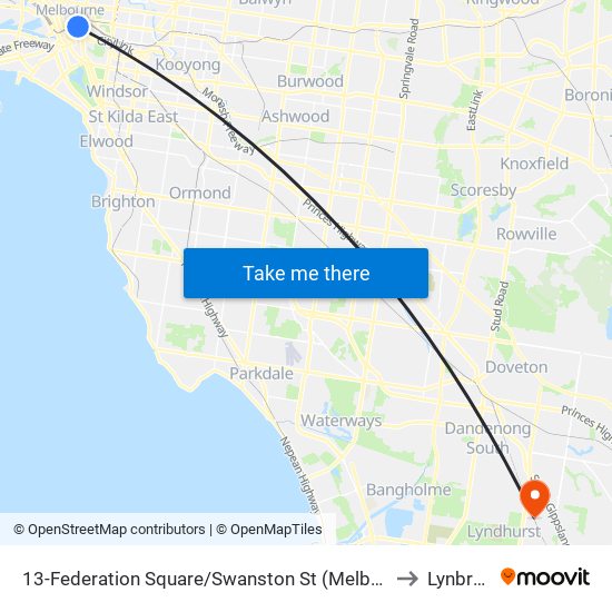 13-Federation Square/Swanston St (Melbourne City) to Lynbrook map