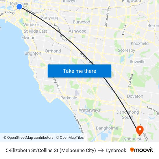 5-Elizabeth St/Collins St (Melbourne City) to Lynbrook map
