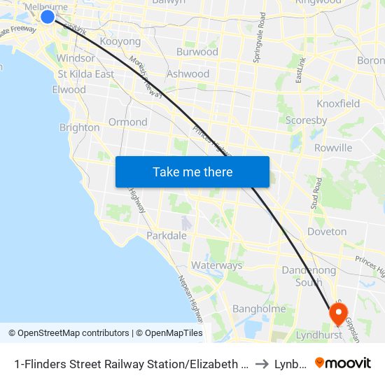 1-Flinders Street Railway Station/Elizabeth St (Melbourne City) to Lynbrook map