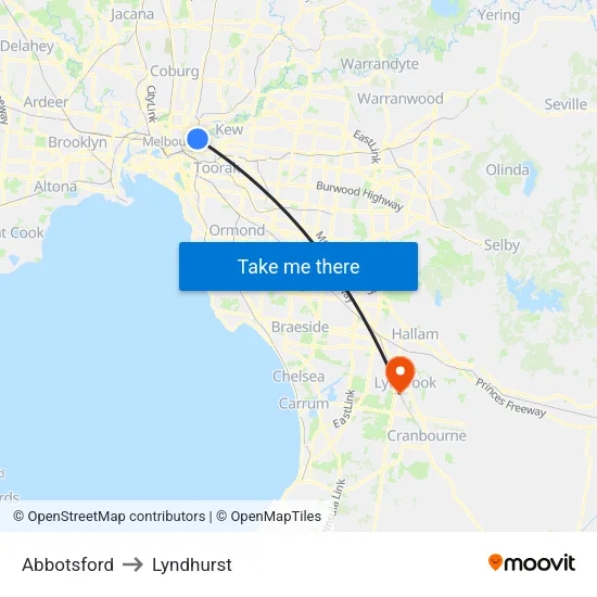 Abbotsford to Lyndhurst map