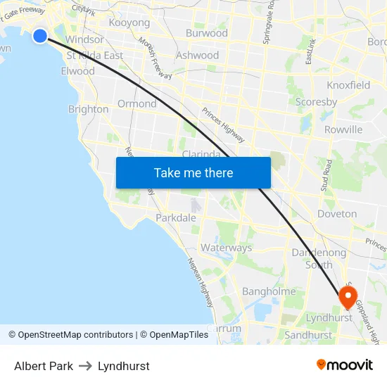 Albert Park to Lyndhurst map