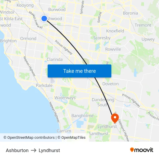 Ashburton to Lyndhurst map