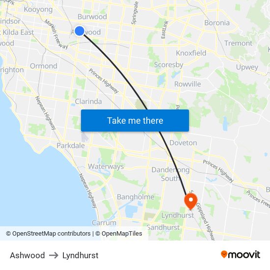 Ashwood to Lyndhurst map