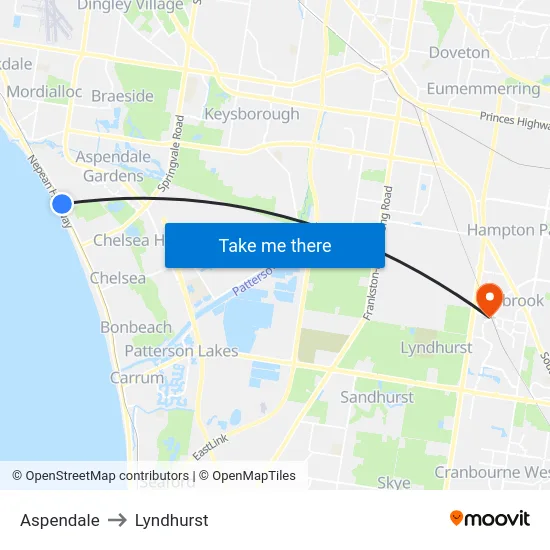 Aspendale to Lyndhurst map