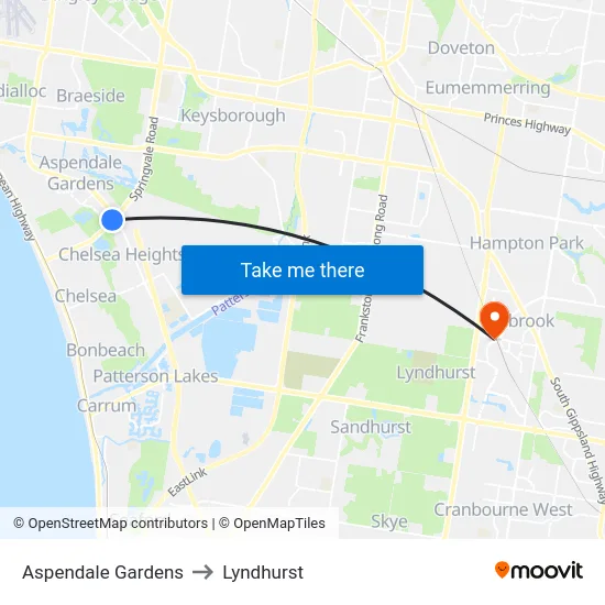 Aspendale Gardens to Lyndhurst map